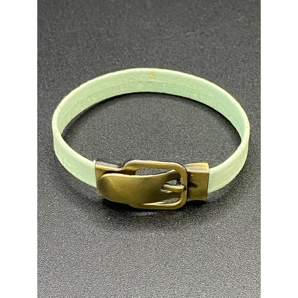 Seafoam Green Distressed Leather and Brass Tone Magnetic Buckle Bracelet